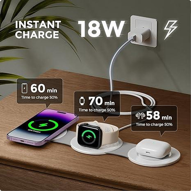 3-In-1 Hicober Wireless Charging Station, Magnetic Portable Charger