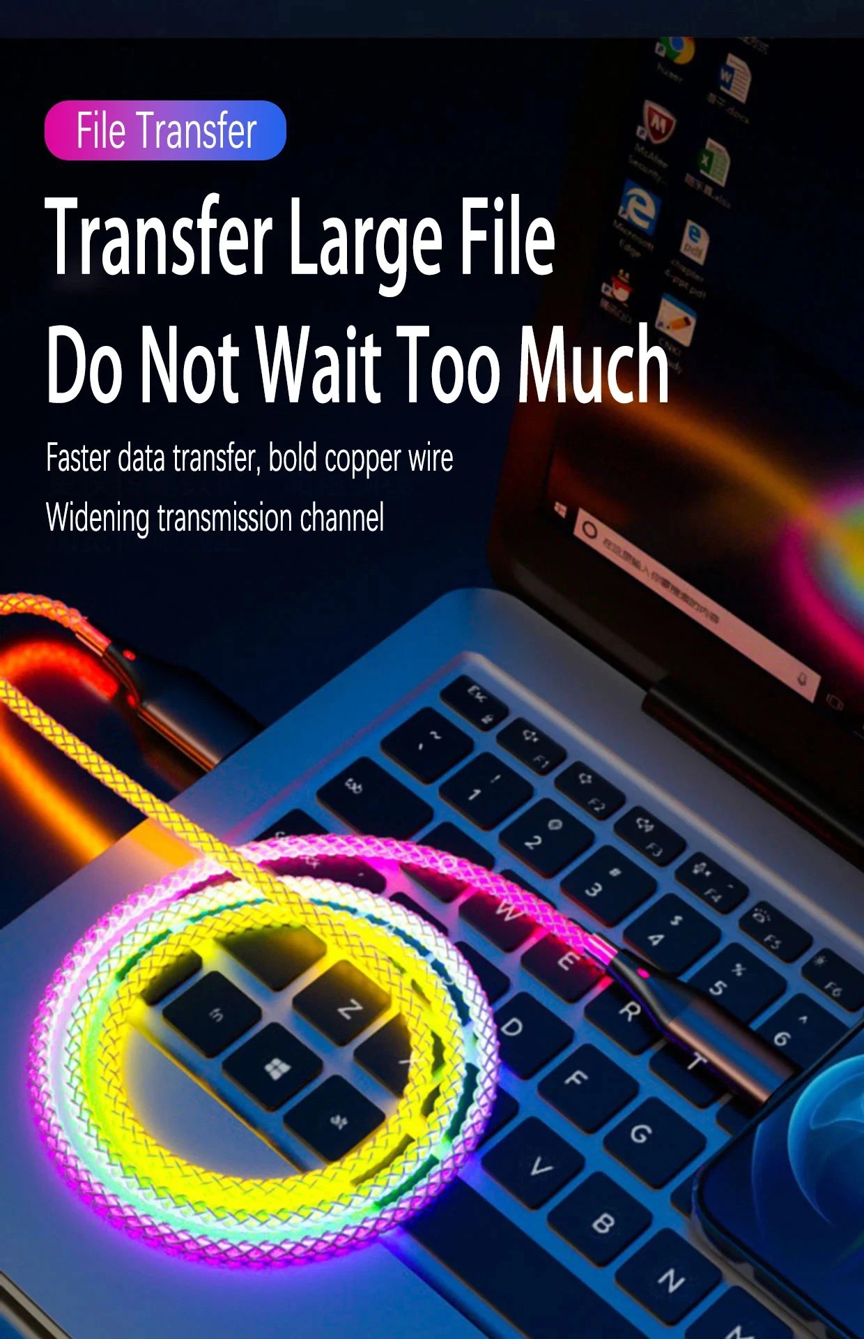 6A Super Fast Charging Colorful Light Data Cable