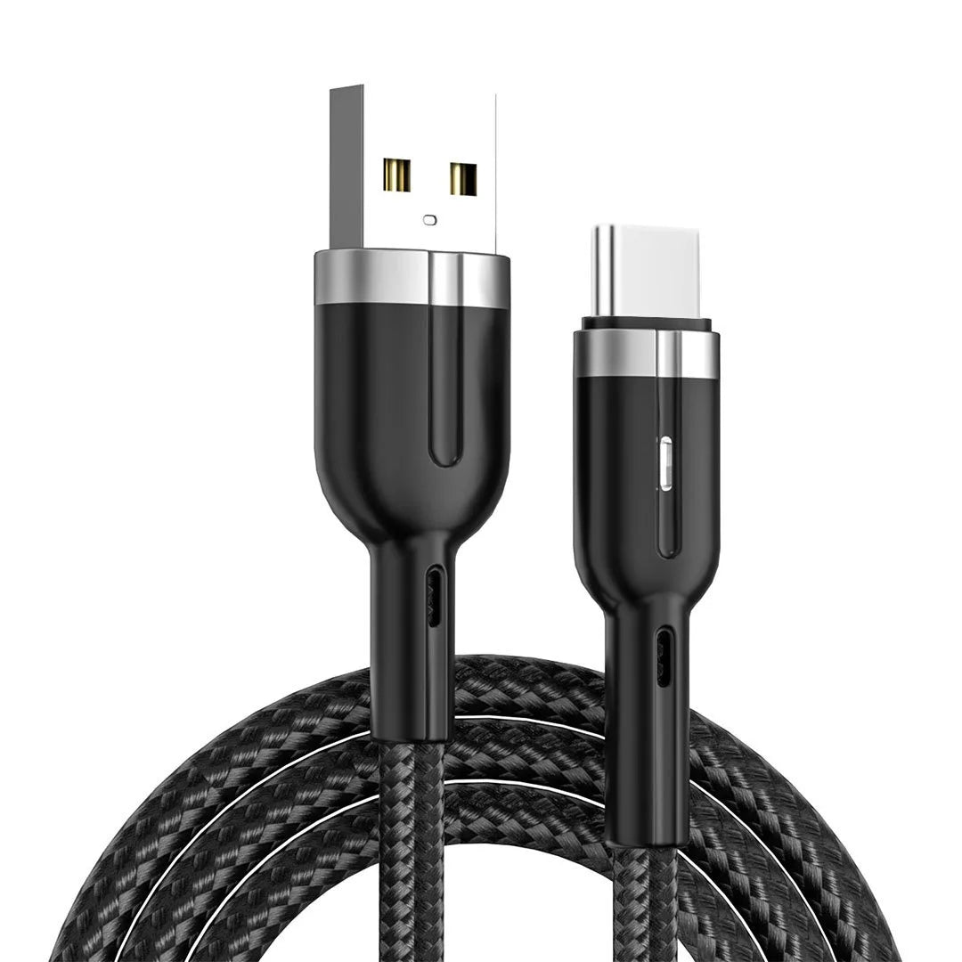 100W Smart Auto-Pow off Charging Cable USB C Braided Wire Fast Charging Cable With LED Breathing Light Durable & Safe Data Cable