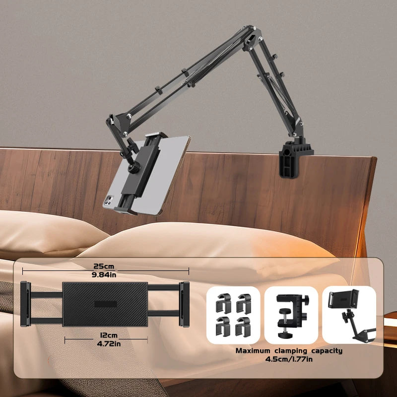 Adjustable Bed Tablet Holder Rotatable Long Arm 4.7-13"