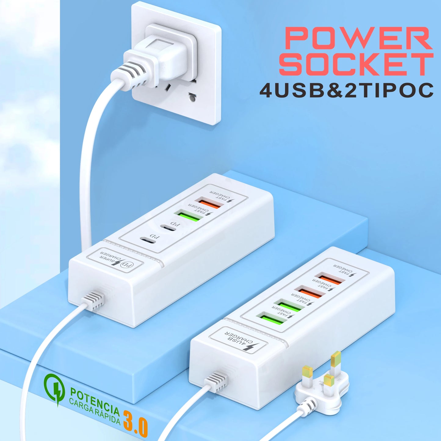 USB Plug Power Strip Charger Station Splitter 5V4A