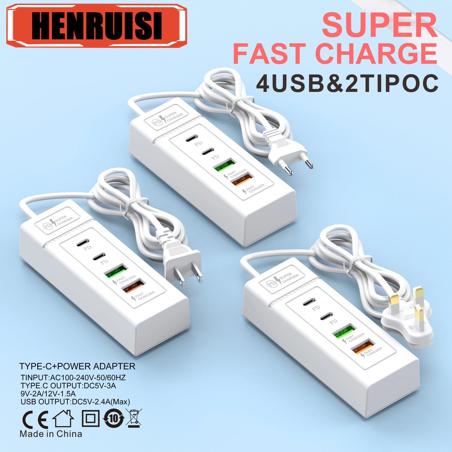 USB Plug Power Strip Charger Station Splitter 5V4A