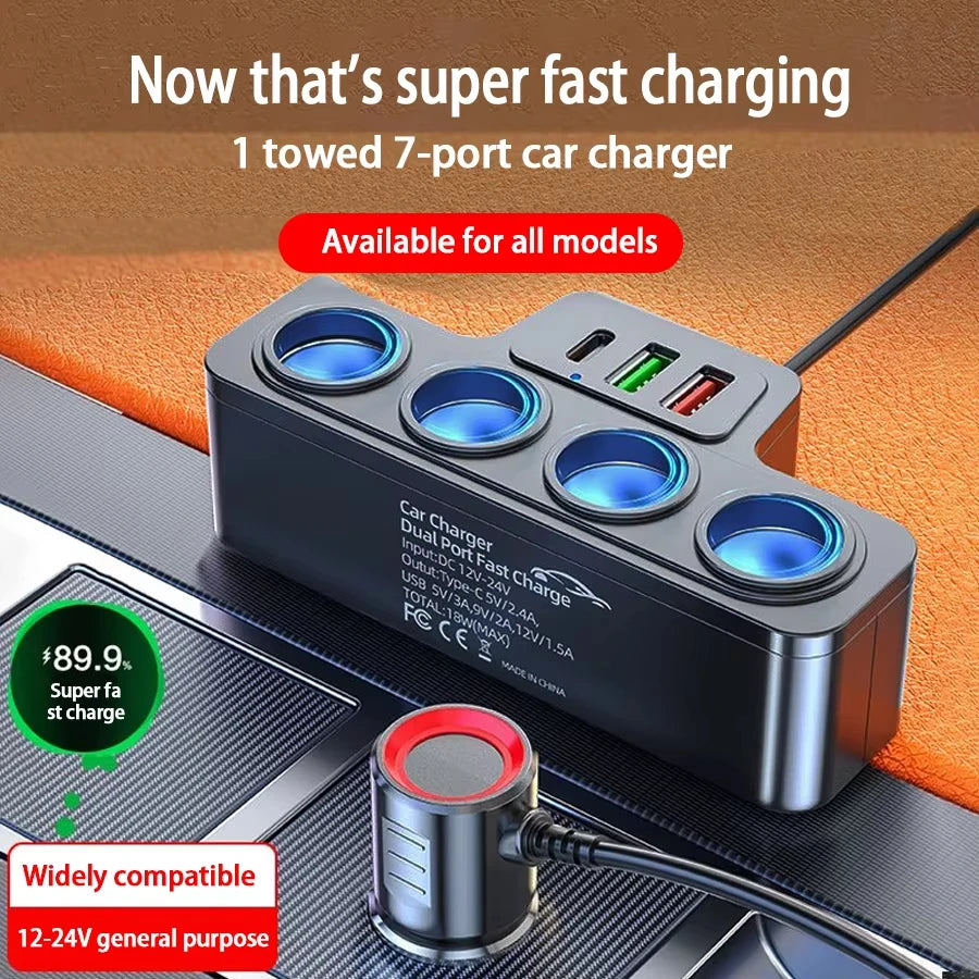 120W Multi-Function Charger USB/Type C Fast Charging Can Charge Multiple Devices At The Same Time, One Tow And Four Car Chargers