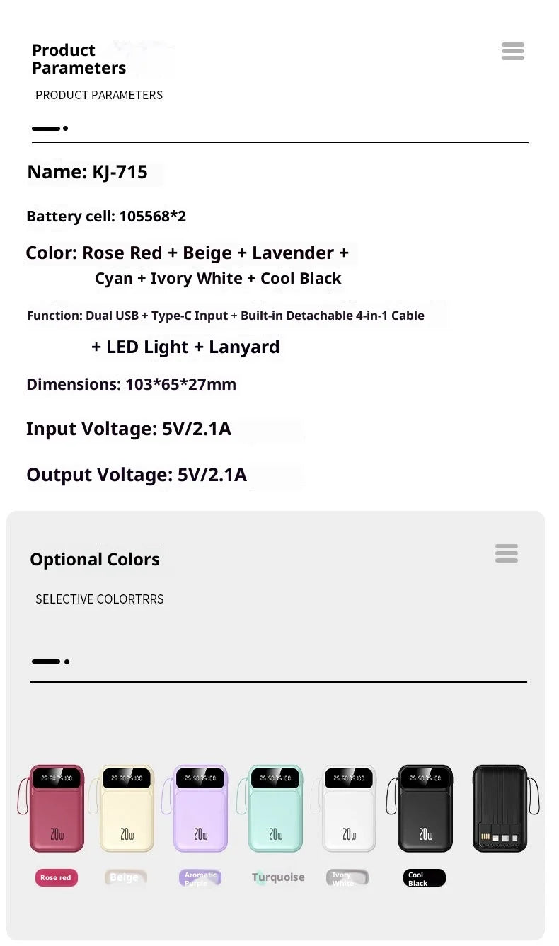 Power bank comes with 20000 mAh large capacity