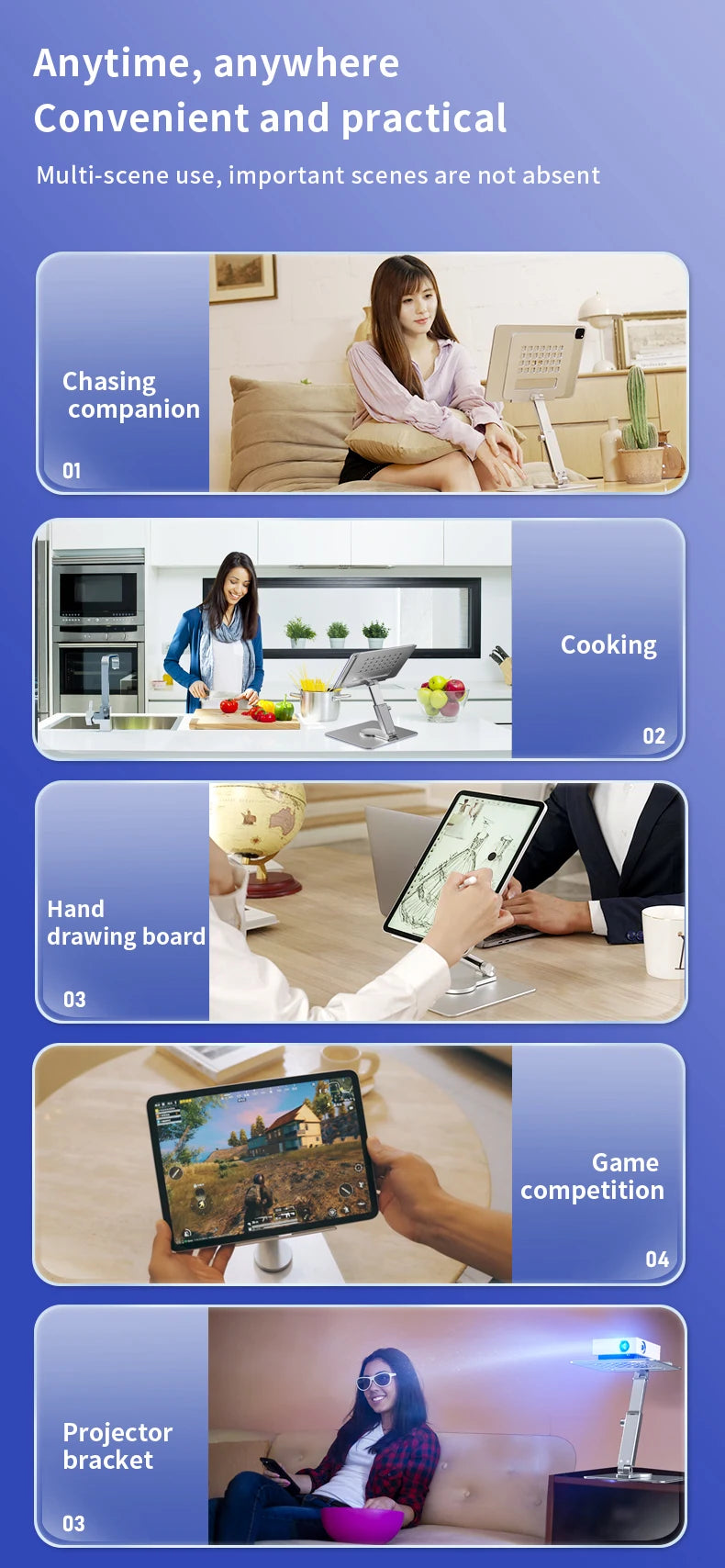 Aluminum Tablet Stand 360°Rotating Folding Adjustable Desk Holder