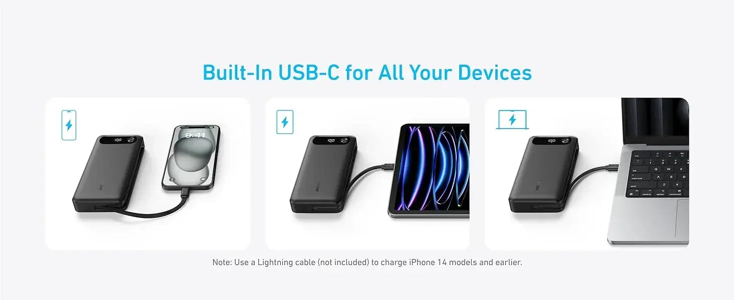 Power Bank 20,000mAh Portable Charger with Built-in USB-C