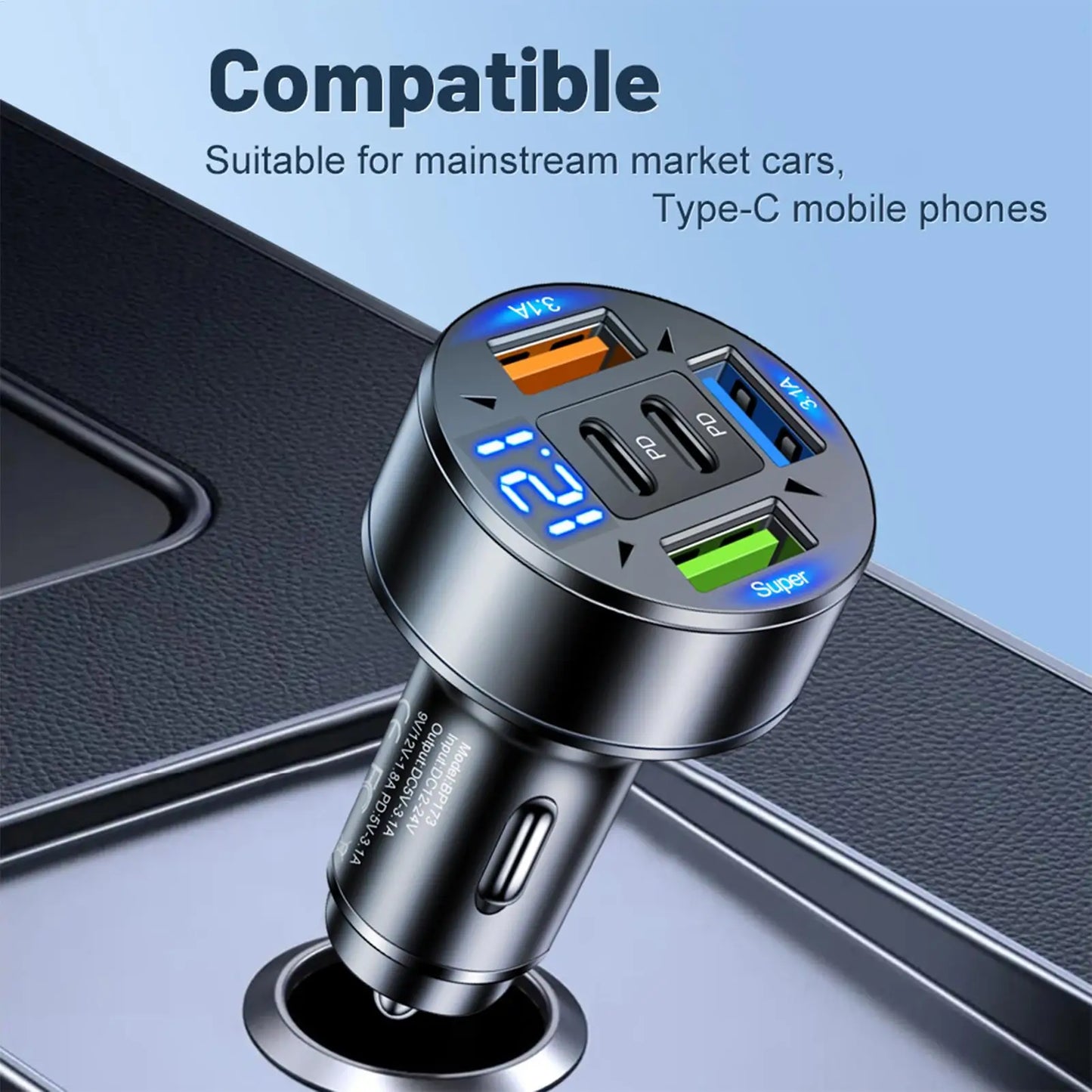 Car Charger Fast Charging 100W 3 USB 2PD