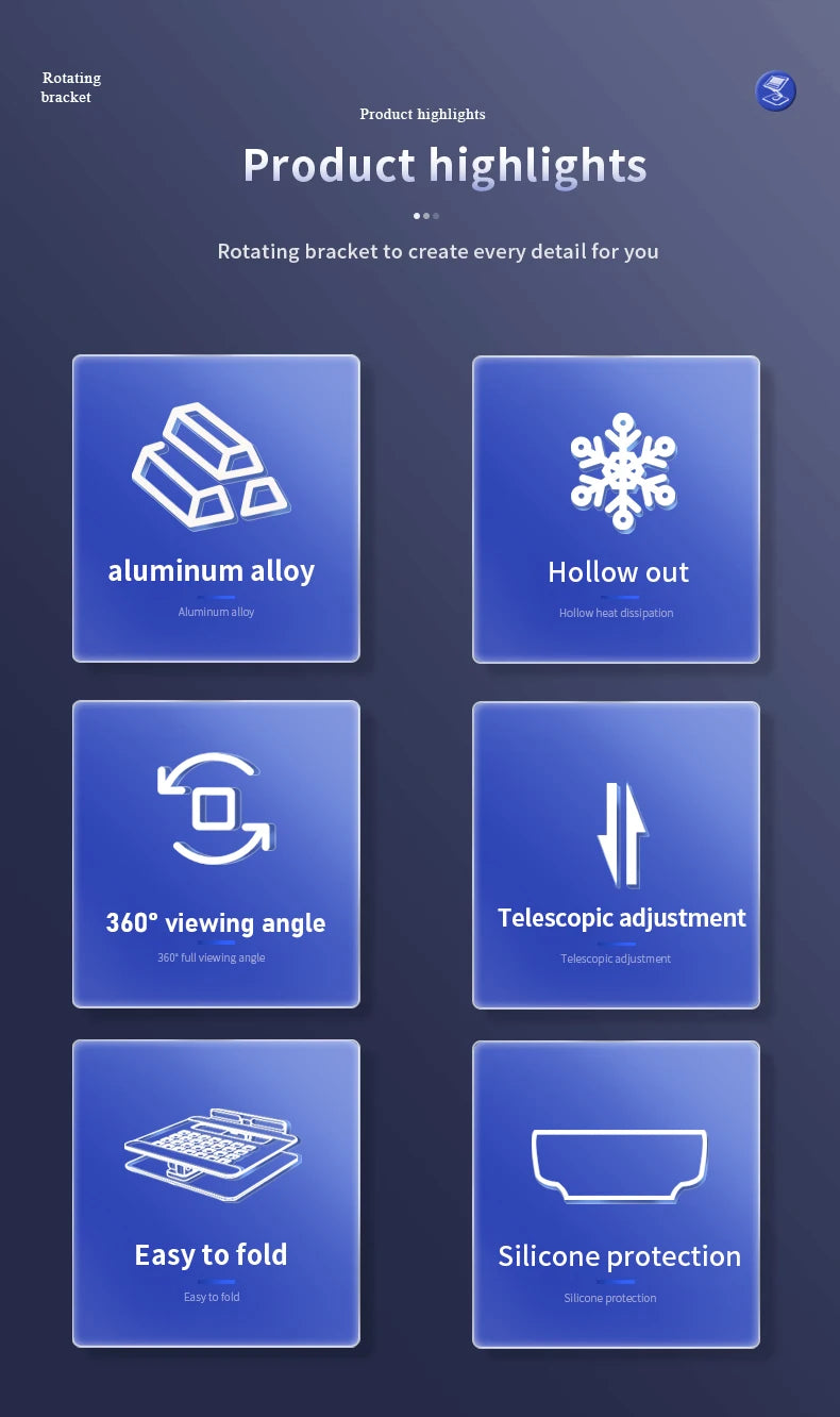 Aluminum Tablet Stand 360°Rotating Folding Adjustable Desk Holder