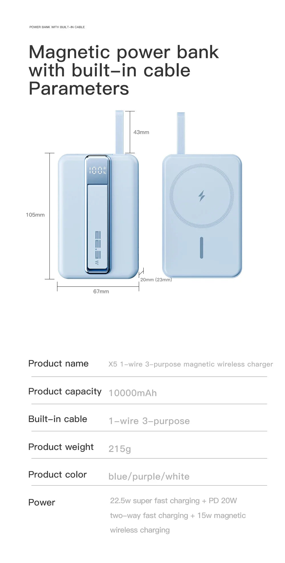 Magnetic Wireless Power Bank 10000mAh Portable PD 20W