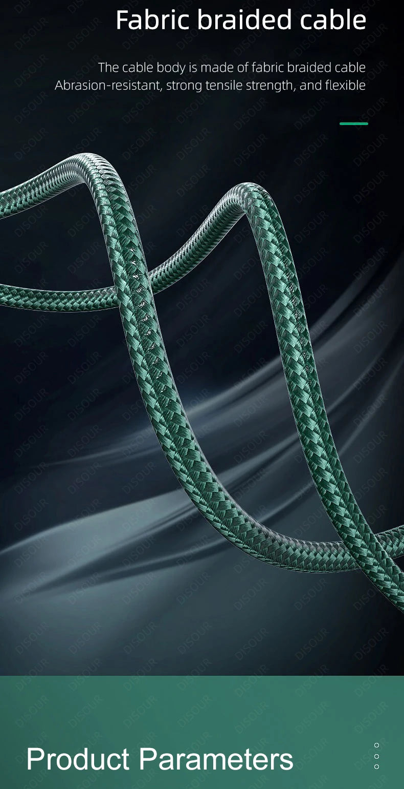 100W Smart Auto-Pow off Charging Cable USB C Braided Wire Fast Charging Cable With LED Breathing Light Durable & Safe Data Cable