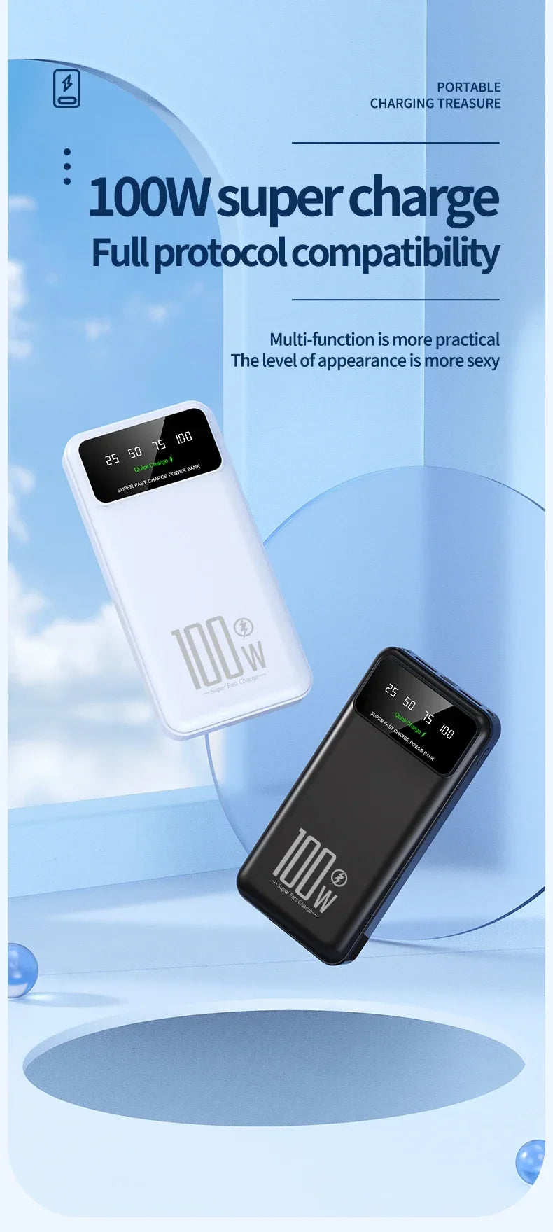 2025 NEW Power Bank 50000mAh High Capacity 100W