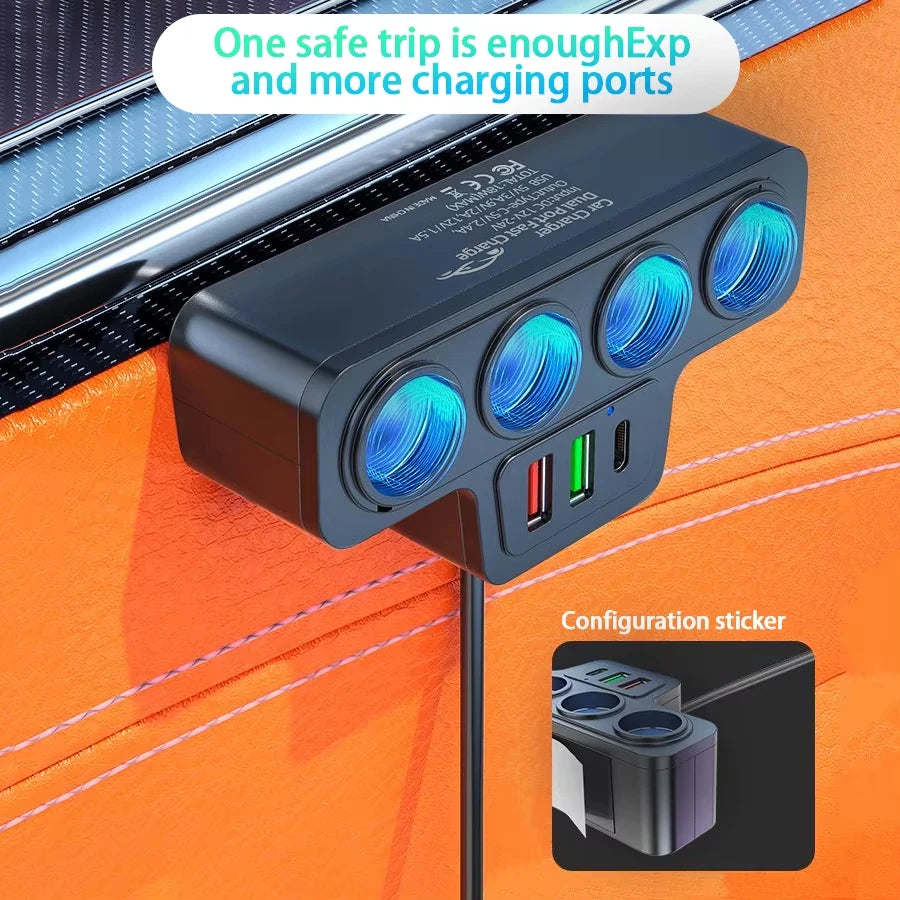 120W Multi-Function Charger USB/Type C Fast Charging Can Charge Multiple Devices At The Same Time, One Tow And Four Car Chargers