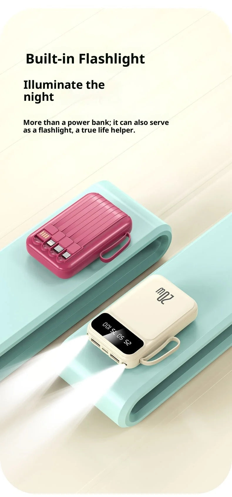 Power bank comes with 20000 mAh large capacity
