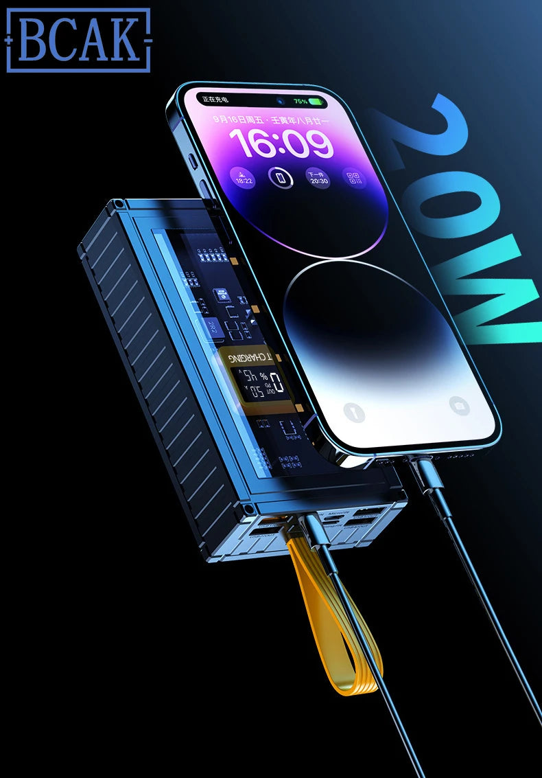 30000mAh 50000mAh 120W Fast Charging Transparent Power Bank