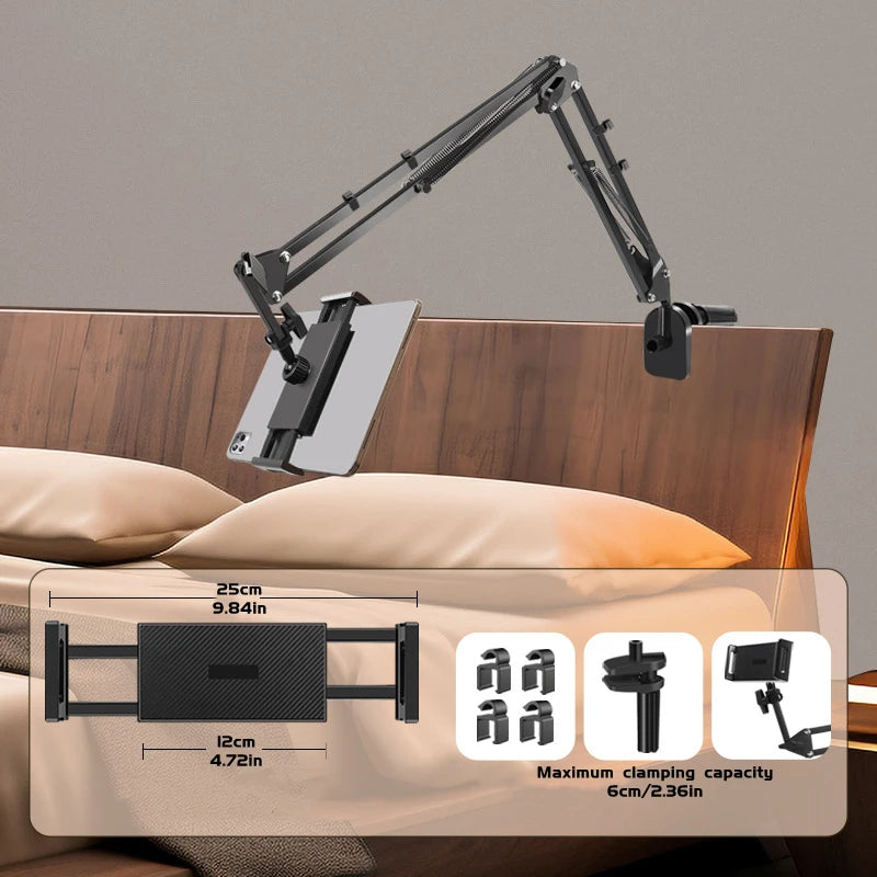 Adjustable Bed Tablet Holder Rotatable Long Arm 4.7-13"