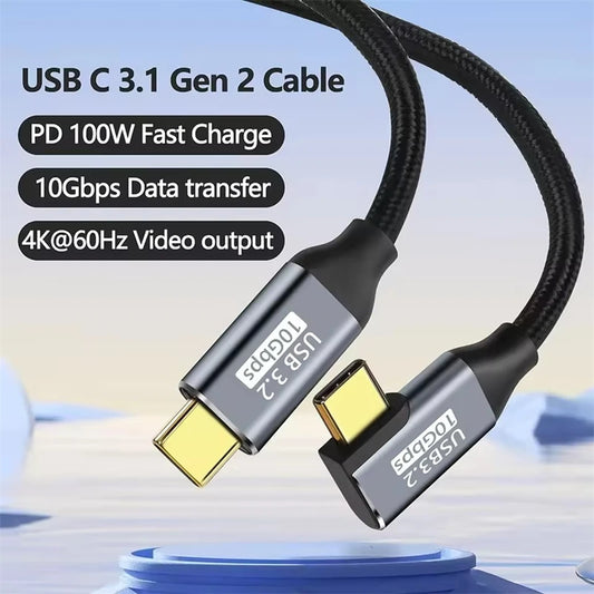 100W PD Fast Charging Cable 5A Type USB C 3.1 Gen 2 Male to Female Extension Cord 90 Angle 10Gbps USB C Extender Data Cables