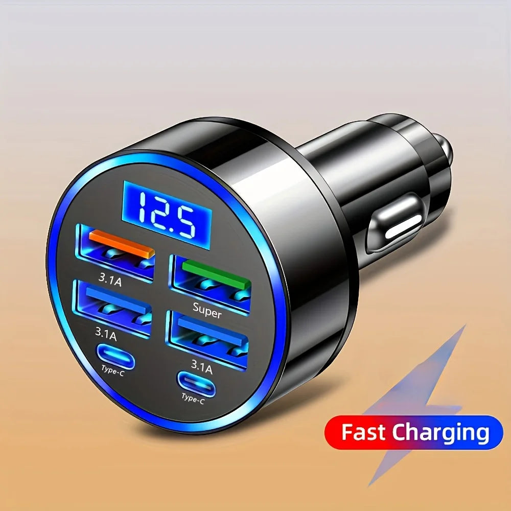 6-in-1 Fast Charging Car Adapter 3.1A Dual Type-C