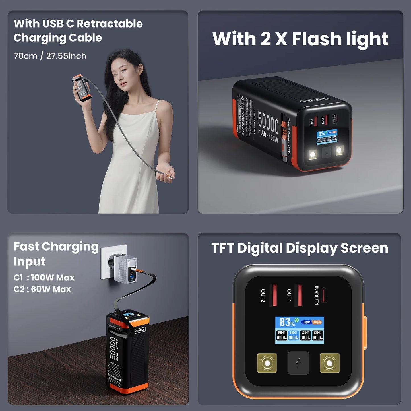 Power Bank 50000mAh 100W PD PPS Super Fast