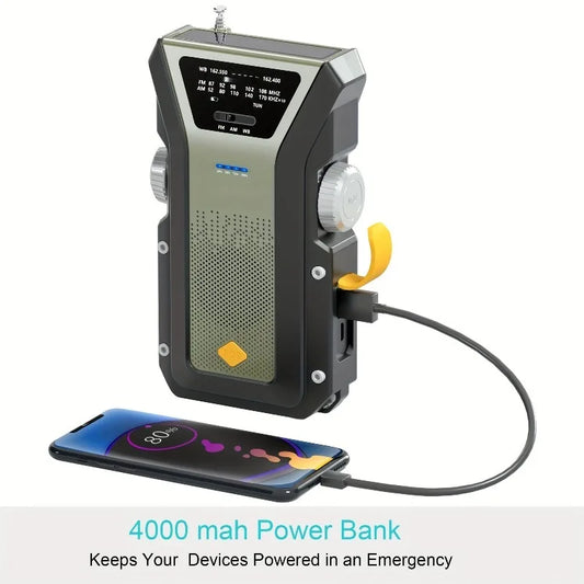2025 New Style Solar Power Hand-cranked Universal Emergency Power Banks with LED Light and Radio Function for IPhone Huawei
