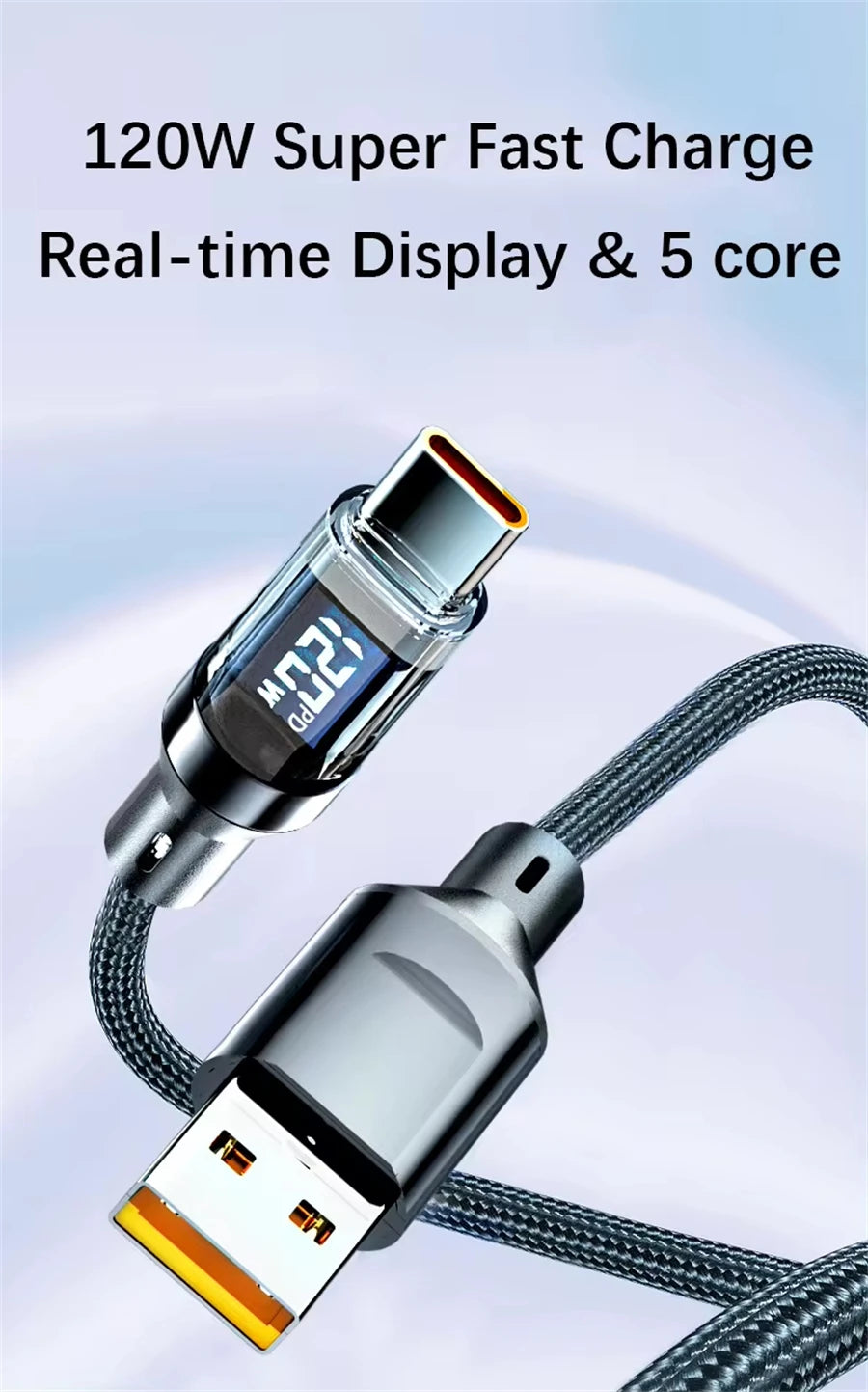 NNBILI 120W Super Fast Charging Cable Real-time Digital