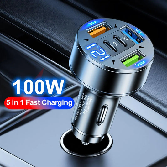 Car Charger Fast Charging 100W 3 USB 2PD
