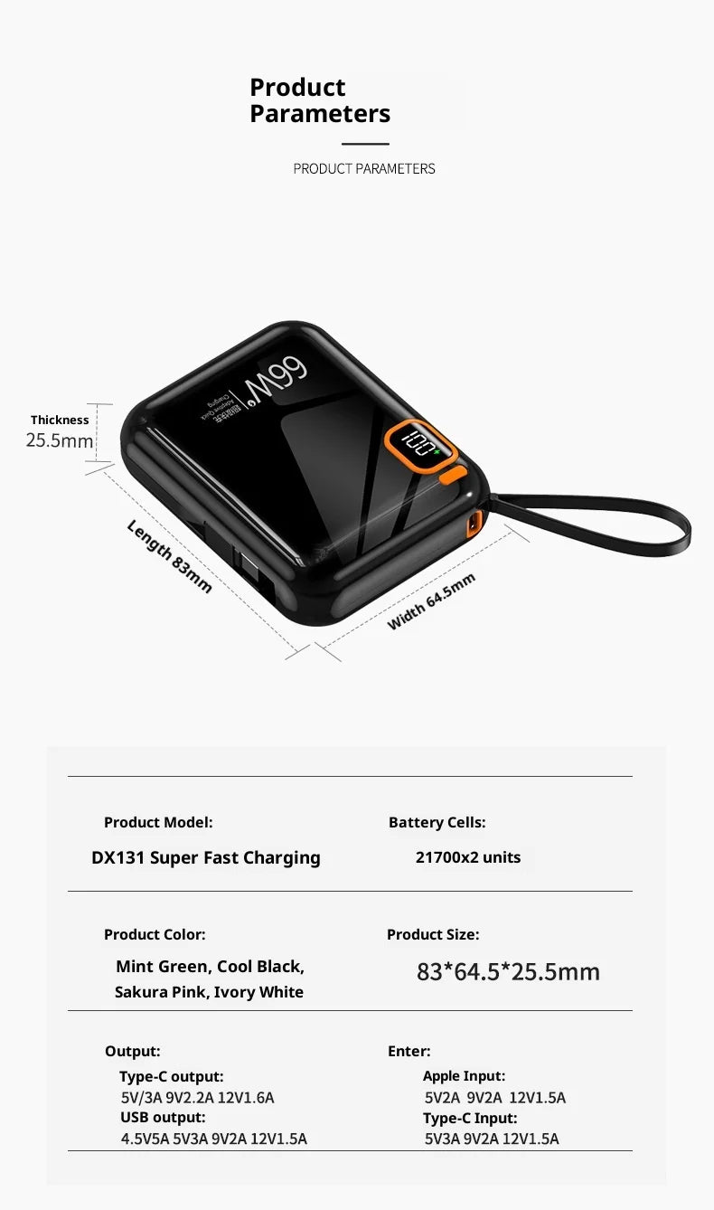 66W fast charging power bank 10000 mAh large