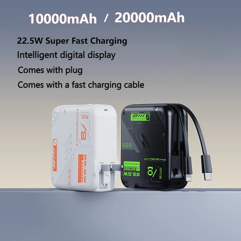 20000mAh Large-capacity Power Bank,super Fast Charging,self-contained Plug, Built-in Cable, Compact Portable Mobile Power Supply