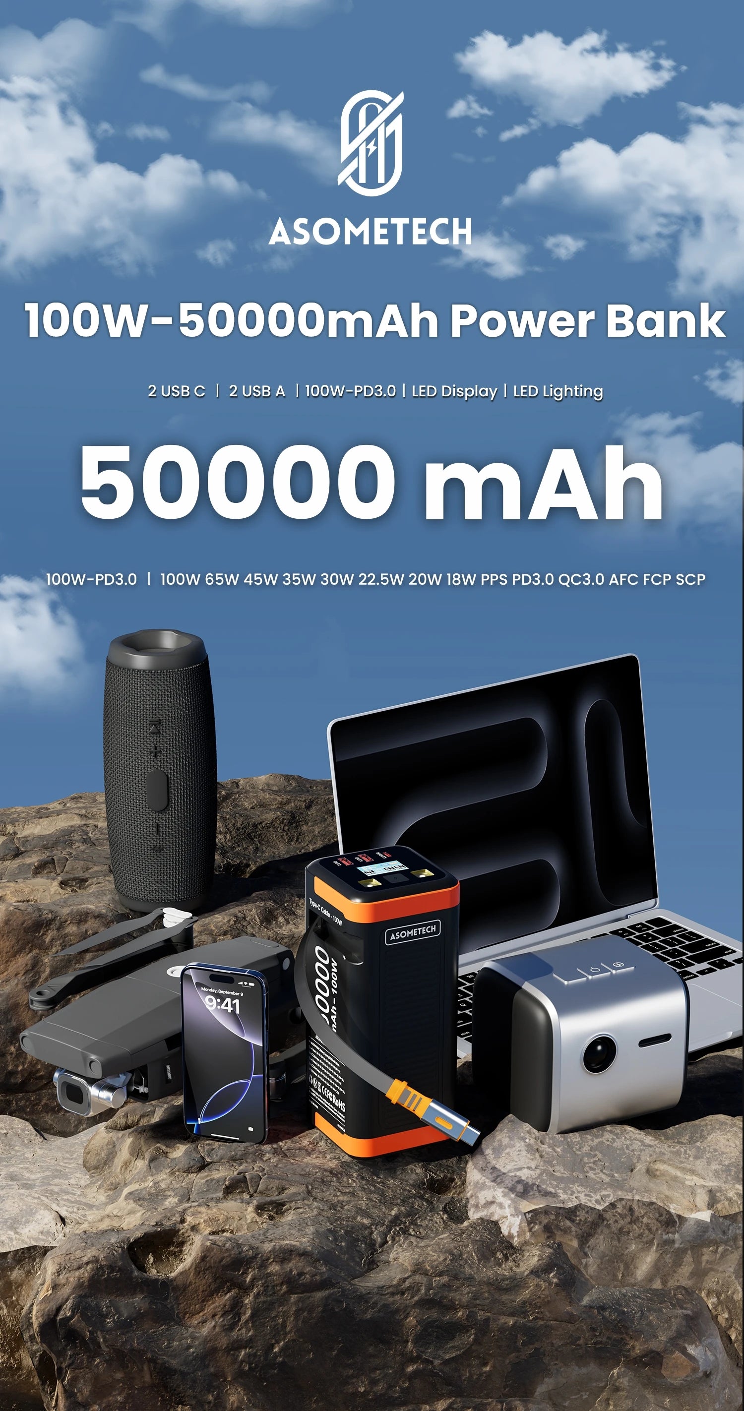 Power Bank 50000mAh 100W PD PPS Super Fast