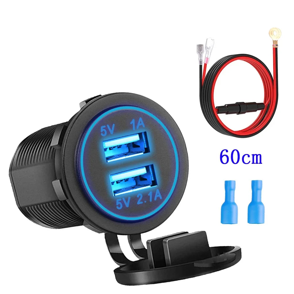 Universal Motorcycle Car Charger LED Light USB TYPE-C