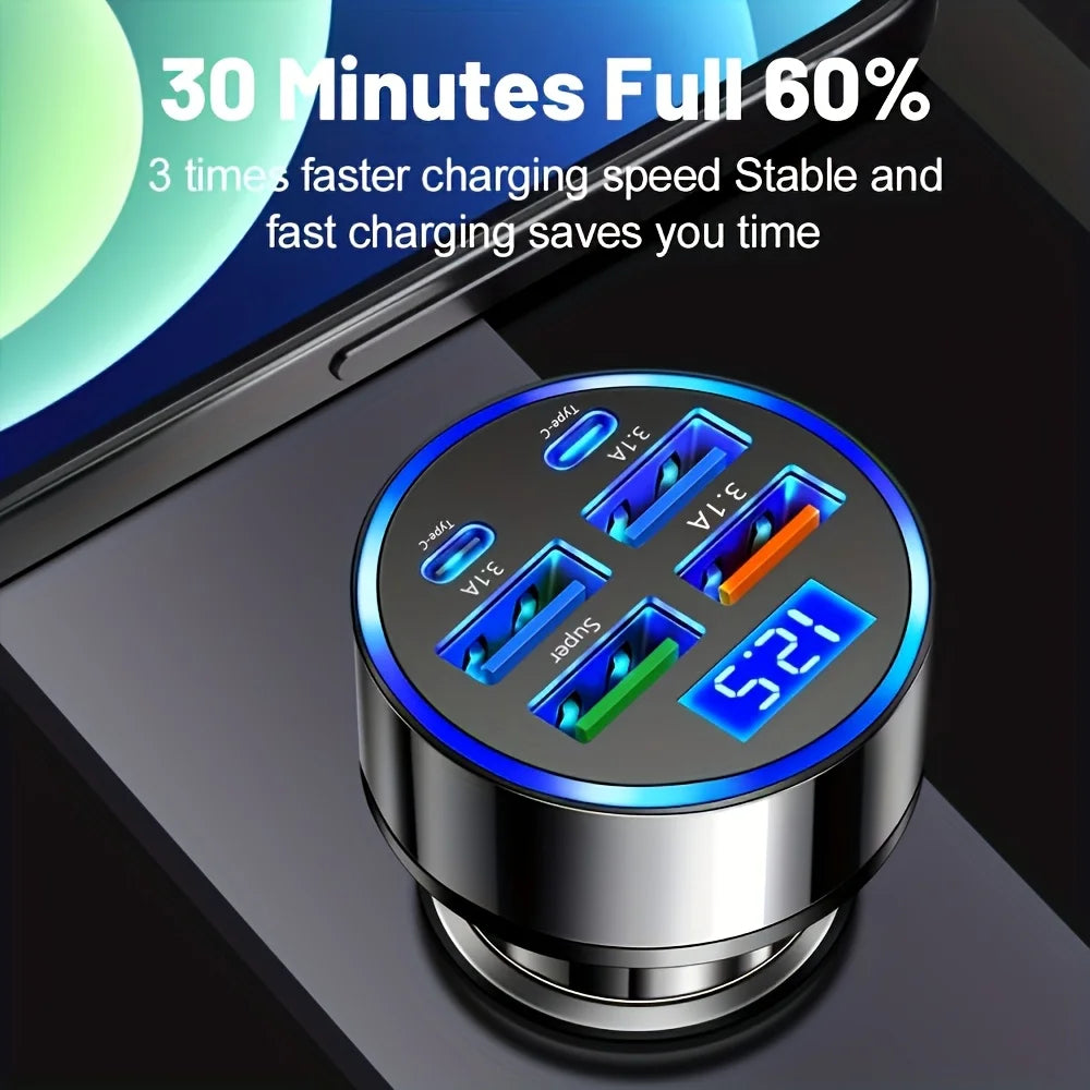 6-in-1 Fast Charging Car Adapter 3.1A Dual Type-C