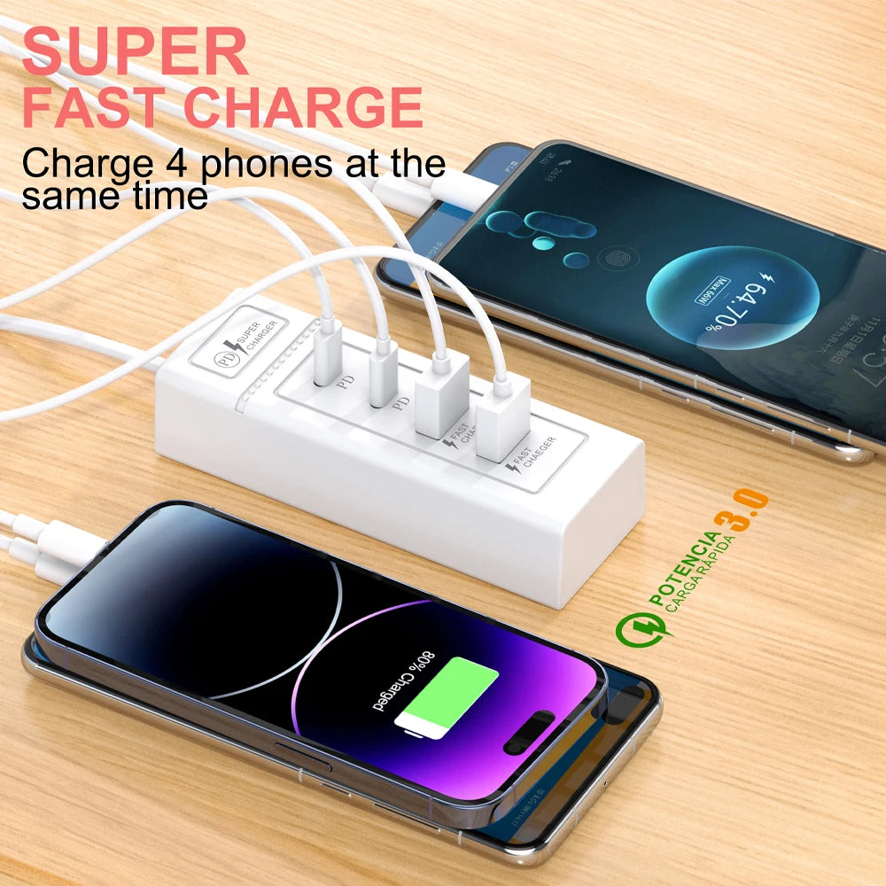 USB Plug Power Strip Charger Station Splitter 5V4A