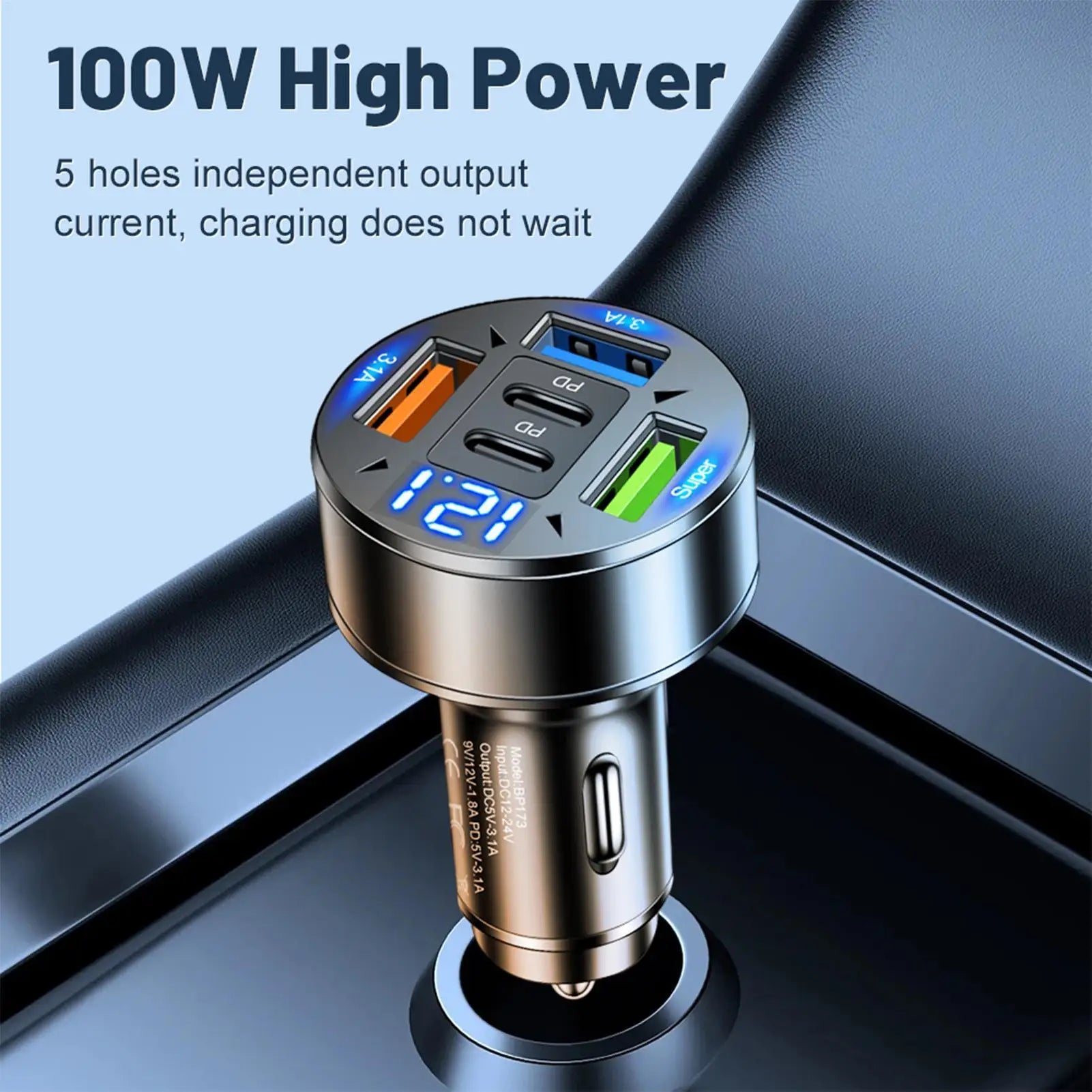 Car Charger Fast Charging 100W 3 USB 2PD