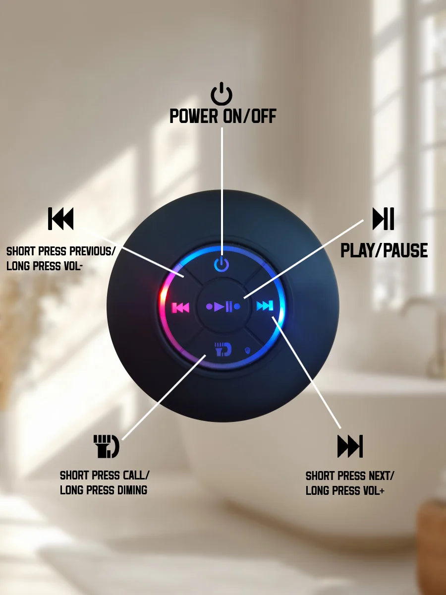 Waterproof Bluetooth Speaker with Colorful LED Lights, Strong