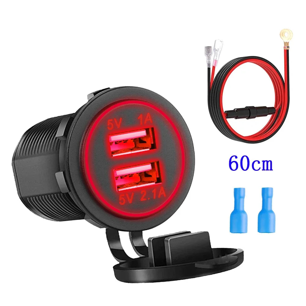 Universal Motorcycle Car Charger LED Light USB TYPE-C
