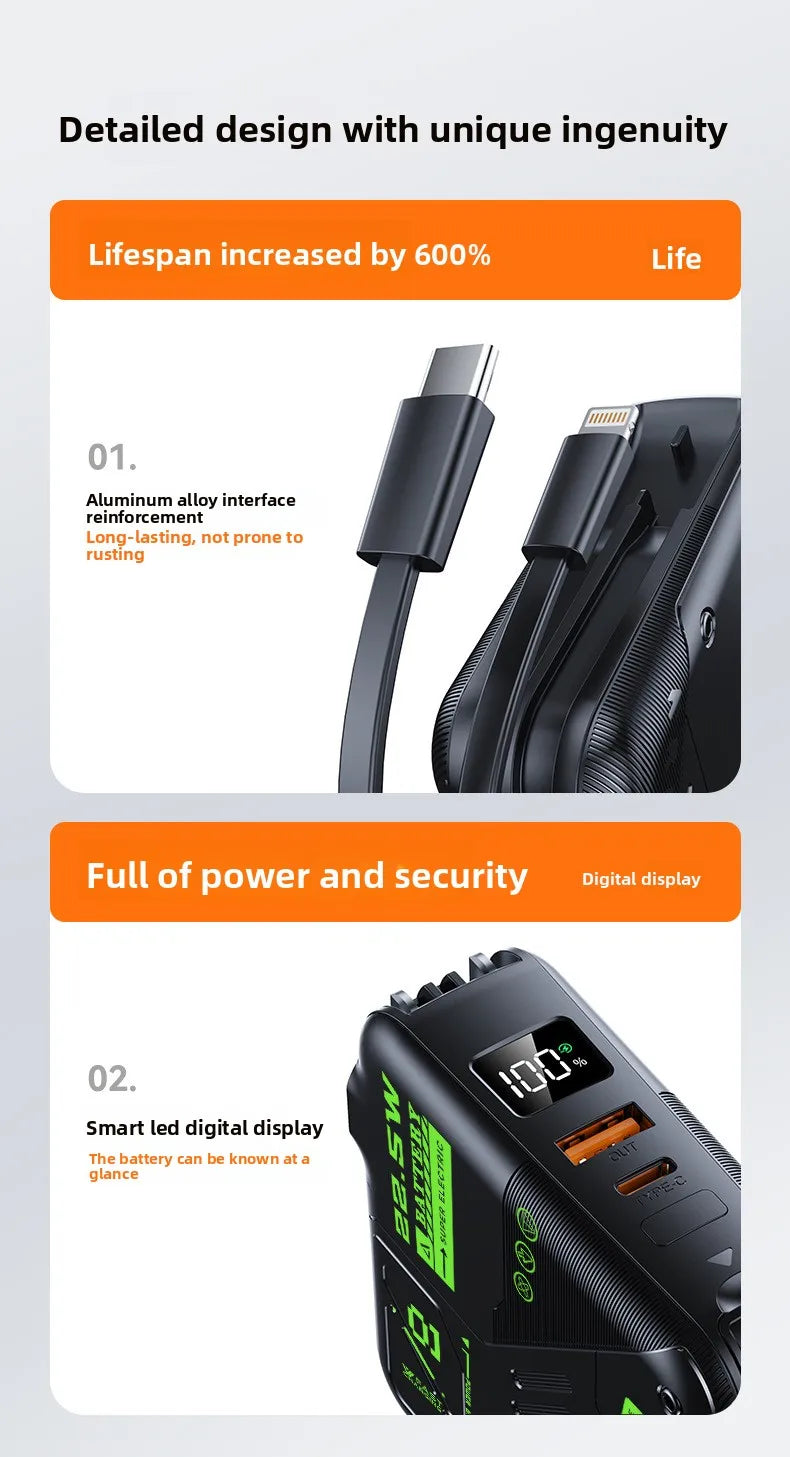 20000mAh Large-capacity Power Bank,super Fast Charging,self-contained Plug, Built-in Cable, Compact Portable Mobile Power Supply