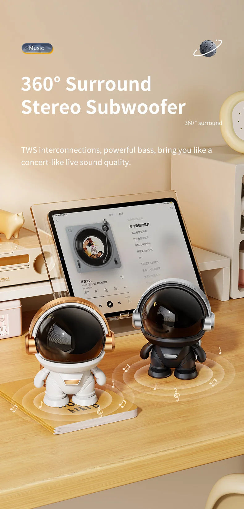 LED Mini Smart Astronaut Bluetooth Speaker Hifi Sound