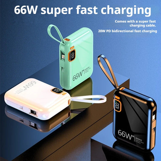 66W fast charging power bank 10000 mAh large capacity mini PD20W two-way fast charging power bank with built-in cable