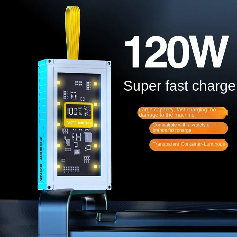 30000mAh 50000mAh 120W Fast Charging Transparent Power Bank