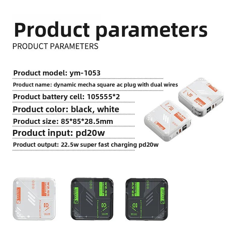 20000mAh Large-capacity Power Bank,super Fast Charging,self-contained Plug, Built-in Cable, Compact Portable Mobile Power Supply