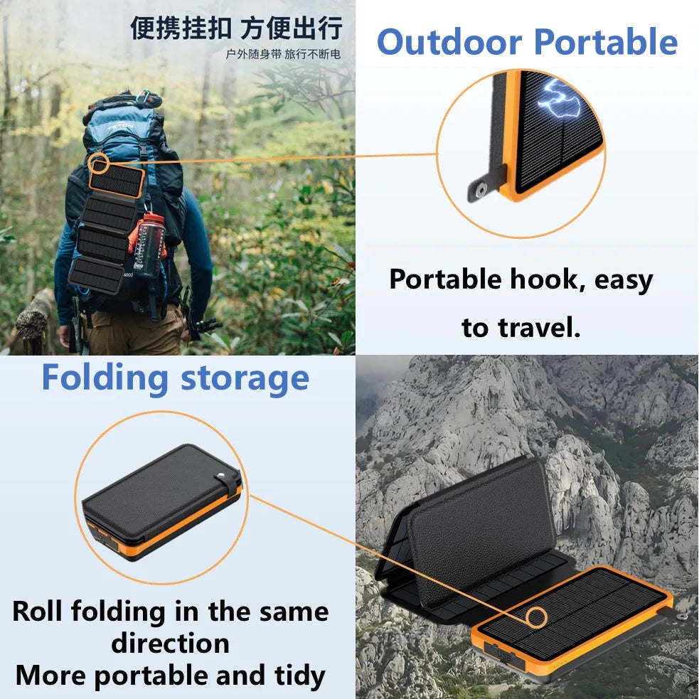 Portable Solar Power Bank,50000mAh External Solar Power Supply,Compatible