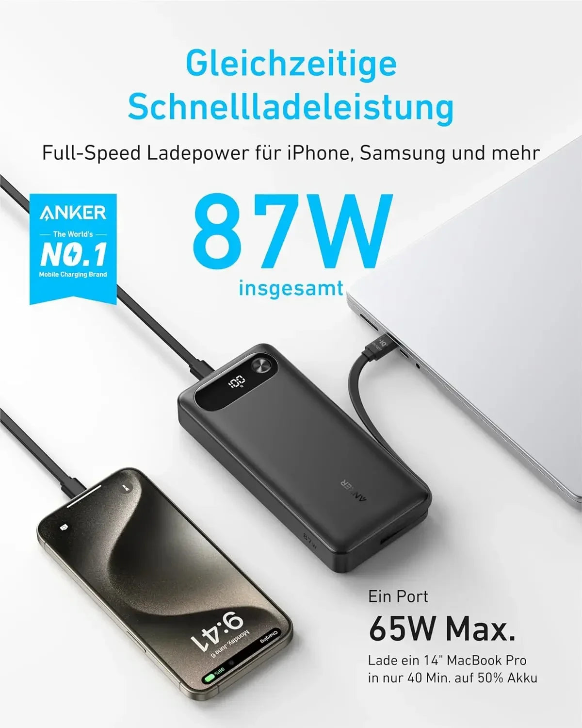 Power Bank 20,000mAh Portable Charger with Built-in USB-C