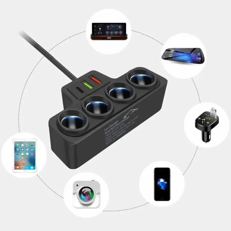 120W Multi-Function Charger USB/Type C Fast Charging Can Charge Multiple Devices At The Same Time, One Tow And Four Car Chargers