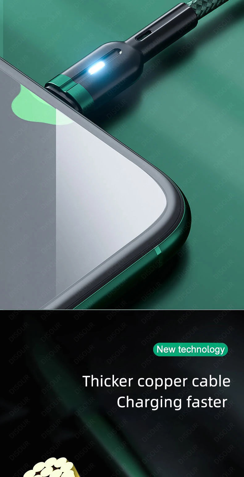 100W Smart Auto-Pow off Charging Cable USB C Braided Wire Fast Charging Cable With LED Breathing Light Durable & Safe Data Cable