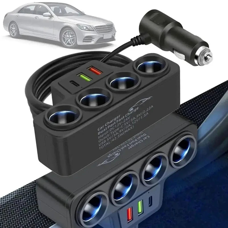 120W Multi-Function Charger USB/Type C Fast Charging Can Charge Multiple Devices At The Same Time, One Tow And Four Car Chargers