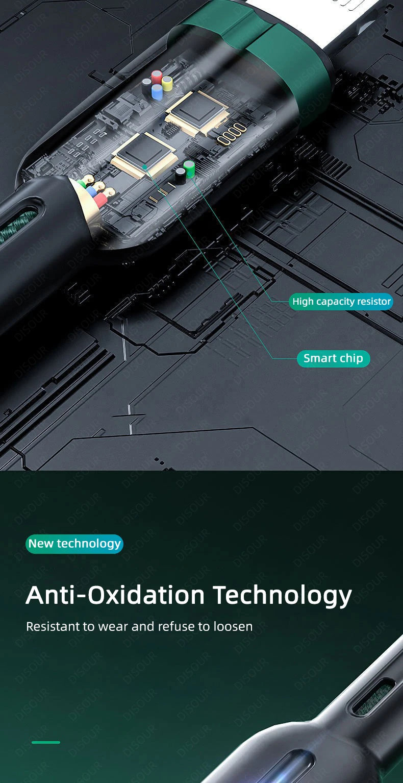 100W Smart Auto-Pow off Charging Cable USB C Braided Wire Fast Charging Cable With LED Breathing Light Durable & Safe Data Cable