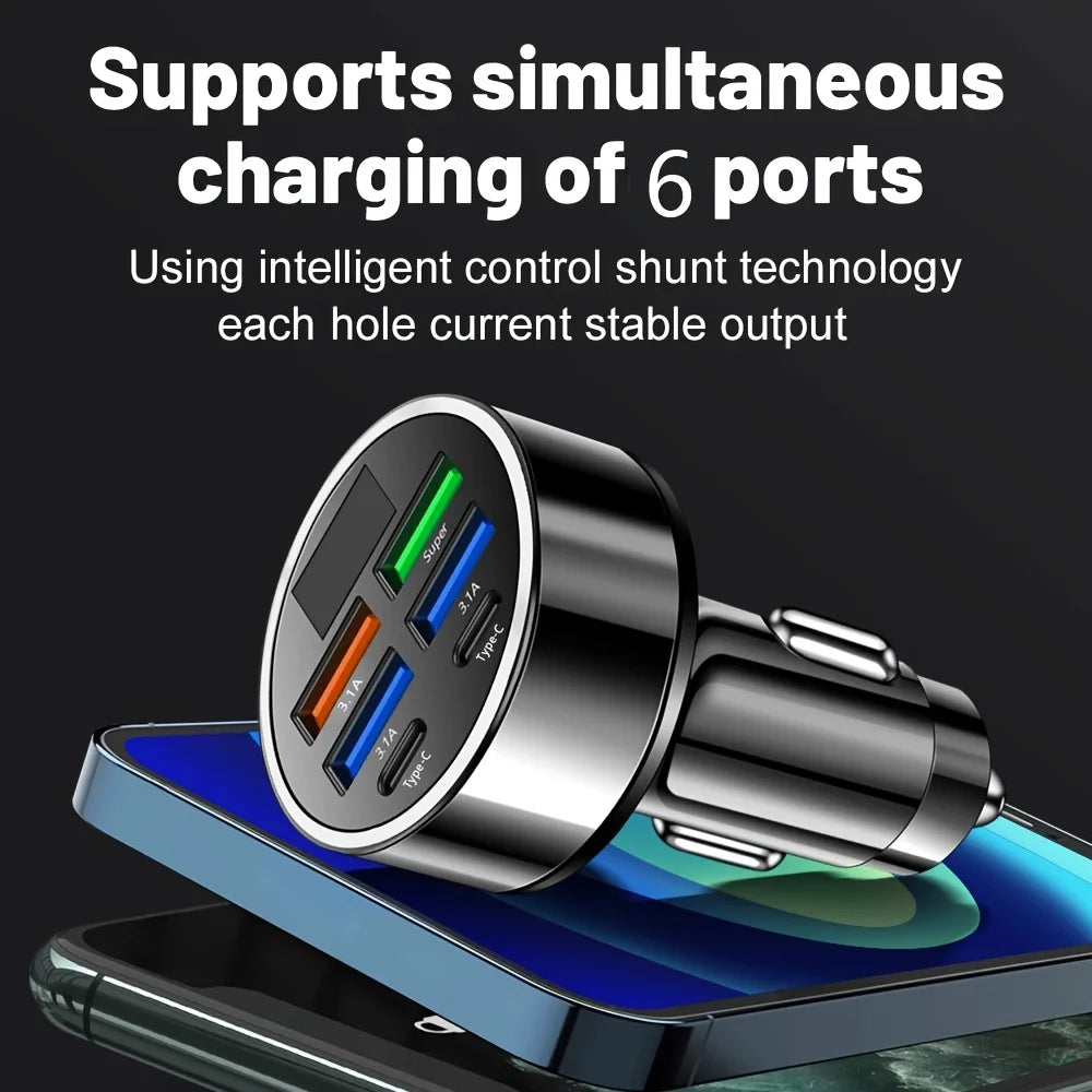 6-in-1 Fast Charging Car Adapter 3.1A Dual Type-C