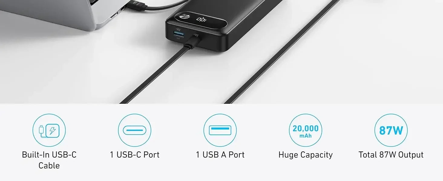 Power Bank 20,000mAh Portable Charger with Built-in USB-C