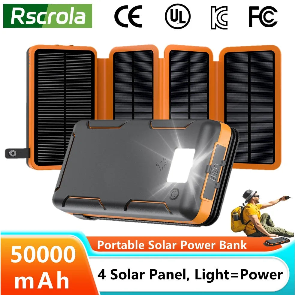 Portable Solar Power Bank,50000mAh External Solar Power Supply,Compatible