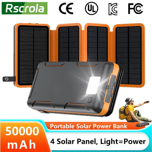 Portable Solar Power Bank,50000mAh External Solar Power Supply,Compatible