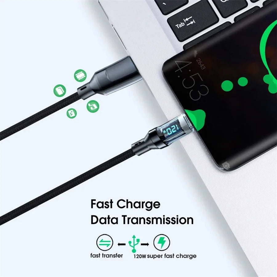 NNBILI 120W Super Fast Charging Cable Real-time Digital